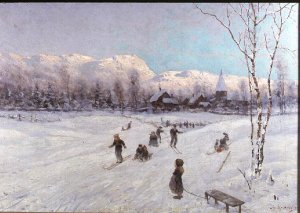 Norwegian Tobogganing Scene