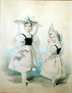 Portrait of the Grand Princesses Olga and Alexandra in Fancy Dress, 1830s