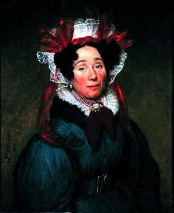 Portrait of a lady with a red and white bonnet, 1833