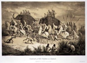 Cavalcade of Sikh Chieftains on Elephants, from Voyage in India, engraved by Louis Henri de Rudder 1807-81 pub. in London, 1858