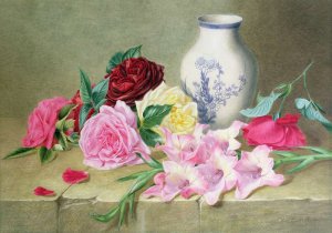 Still Life of Roses and Gladioli