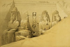 Front Elevation of the Great Temple of Aboo Simbel, Nubia, plate 44 from volume II of Egypt and Nubia, engraved by Louis Haghe 1806-85 pub. 1849