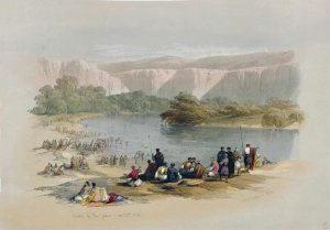 Banks of the Jordan, April 2nd 1839, plate 48 from Volume II of The Holy Land, engraved by Louis Haghe 1806-85 pub. 1843