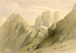 Ascent of the Lower Range of Sinai, February 18th 1839, plate 114 from Volume III of The Holy Land, engraved by Louis Haghe 1806-85 pub. 1849