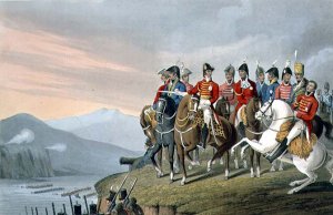 The Duke of Wellington and his Staff Crossing the Bidassoa and Entering France, 1813, engraved by Matthew Dubourg fl.1813-20 from Historic, Military and Naval Anecdotes, pub. by Edward Orme 1774-c.1820 1818