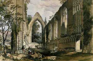 Bolton Abbey, interior of the Choir, from The Monastic Ruins of Yorkshire, engraved by George Hawkins 1819-52, 1842