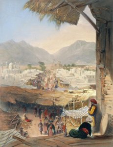 City of Kandahar, its Principal Bazaar and Citadel, Taken from the Nakarra Khauneh, or Royal Band Room, plate 28 from Scenery, Inhabitants and Costumes of Afghanistan, engraved by Robert Carrick c.1829-1904 1848