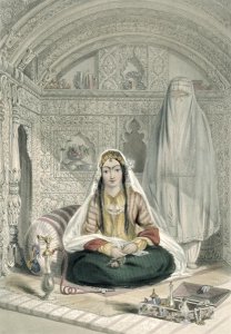 Ladies of Caubul in their In and Out-of-Door Costume, plate 24 from Scenery, Inhabitants and Costumes of Afghanistan, engraved by Walker, 1848