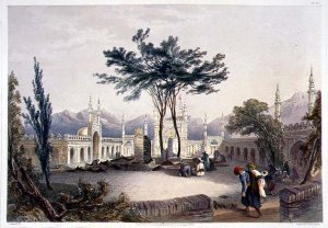 Mosque of Goolaum Hoossein Huzrut-Jee, the Great Prophet of the Afghauns, and the Tombs of the Kings at Kandahar, plate 30 from Scenery, Inhabitants and Costumes of Afghanistan, engraved by R. Carrick c.1829-1904, 1848