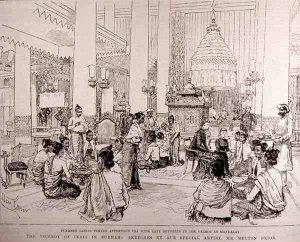 The Viceroy of India in Burmah Burmese Ladies Taking Tea with Lady Dufferin in the Palace at Mandalay, from The Illustrated London News, 4th March 1886