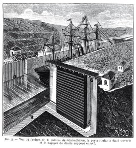 Designs by Gustave Eiffel 1832-1923 for locks in the Panama Canal, illustration from the magazine Le Genie Civil, 1888