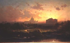 A view of Rome at sunset with St. Peters and the Castel S. Angelo