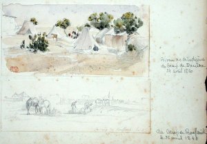 Indigenous Camp at Douera, 24th April 1840 and the Camp at Boufarik, 25th April 1840, from Vues et Portraits Faits Pendant la Campagne de Mai 1840 184