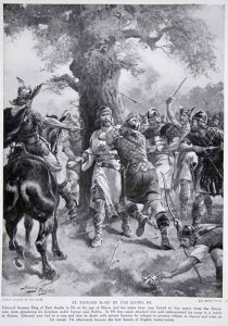 St. Edmund Slain by the Danes, 870 AD, illustration from Hutchinsons Story of the British Nation, c.1920