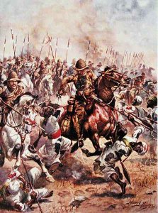 Charge of the Twenty-First Lancers, illustration from Glorious Battles of English History by Major C.H. Wylly, 1920s