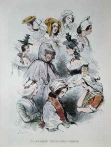 Headdresses of Burgundian peasants, from the book Les Francais peints par eux-memes, 1841