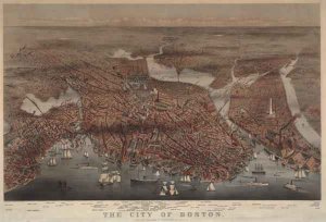 Aerial view of the city of Boston, engraved by L.W. Atwater, 1873