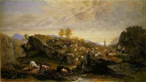 Rustics with Sheep and Goats in a Rocky Landscape