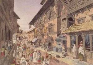 Nepalese Bhadgoari People in a Street beside a Shrine in Nepal Bhaduon 1853