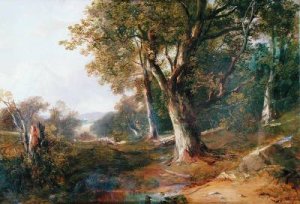 A Wooded Landscape with Castle in Distance 1865