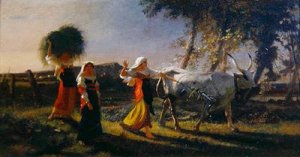 Italian Peasant Women in the Campagna driving an Ox