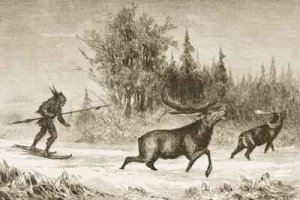 A Native American Moose hunting in the North Western Territory 1880