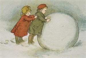 Children Rolling Snowballs