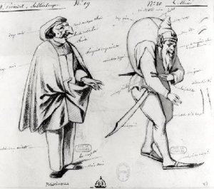 Costume design for two acrobats in Benvenuto Cellini