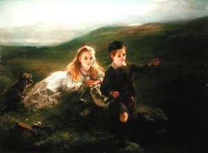 Two Children Fishing in Scotland