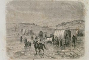 A Wagon Train Heading West in the 1860s