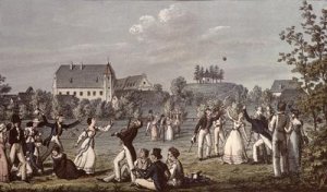 Ball Games at Atzenbrugg with Franz Schubert 1797-1828 and friends seated in the foreground