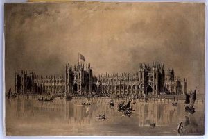 Perspective drawing of the artists proposed new Houses of Parliament