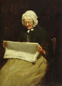 Old Woman Reading a Newspaper