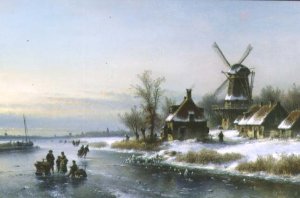 Windmill by a Frozen River