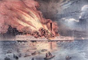 The conflagration of the steam boat Lexington in Long Island Sound