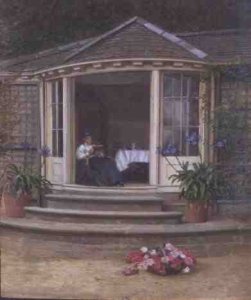 Lady Reading over Tea in a Conservatory