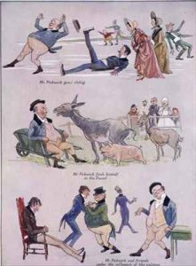 Cartoons of Mr Pickwick from Holly Leaves Christmas Number of the Illustrated Sporting and Dramatic News