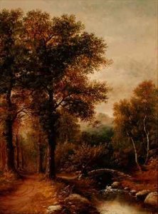 An Angler by a Woodland Stream