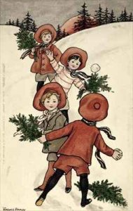 Children with Holly Throwing Snowballs