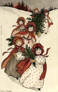 Little Girls with Holly and the Christmas Tree