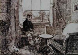 Boy Seated at a Window Seat