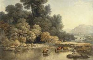 Hilly landscape with River and Cattle