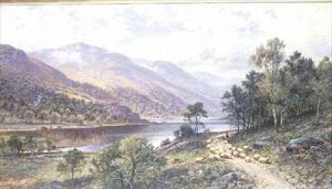 Thirlmere Shepherd with Sheep by a Lake