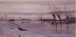 Winter Landscape with Flooded River