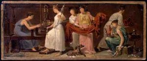 Six Women Weaving in an Interior