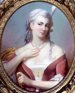 Portrait of a Lady Wearing a Red Velvet Decollete Dress