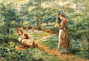 Girls Picking Wild Flowers