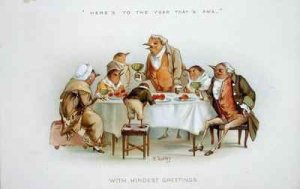 Heres to the year thats awa Victorian Christmas card