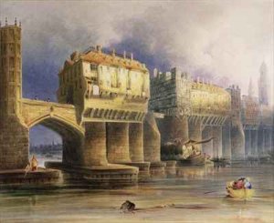 Old London Bridge in 1745