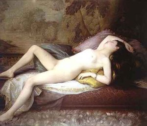 Nude lying on a chaise longue